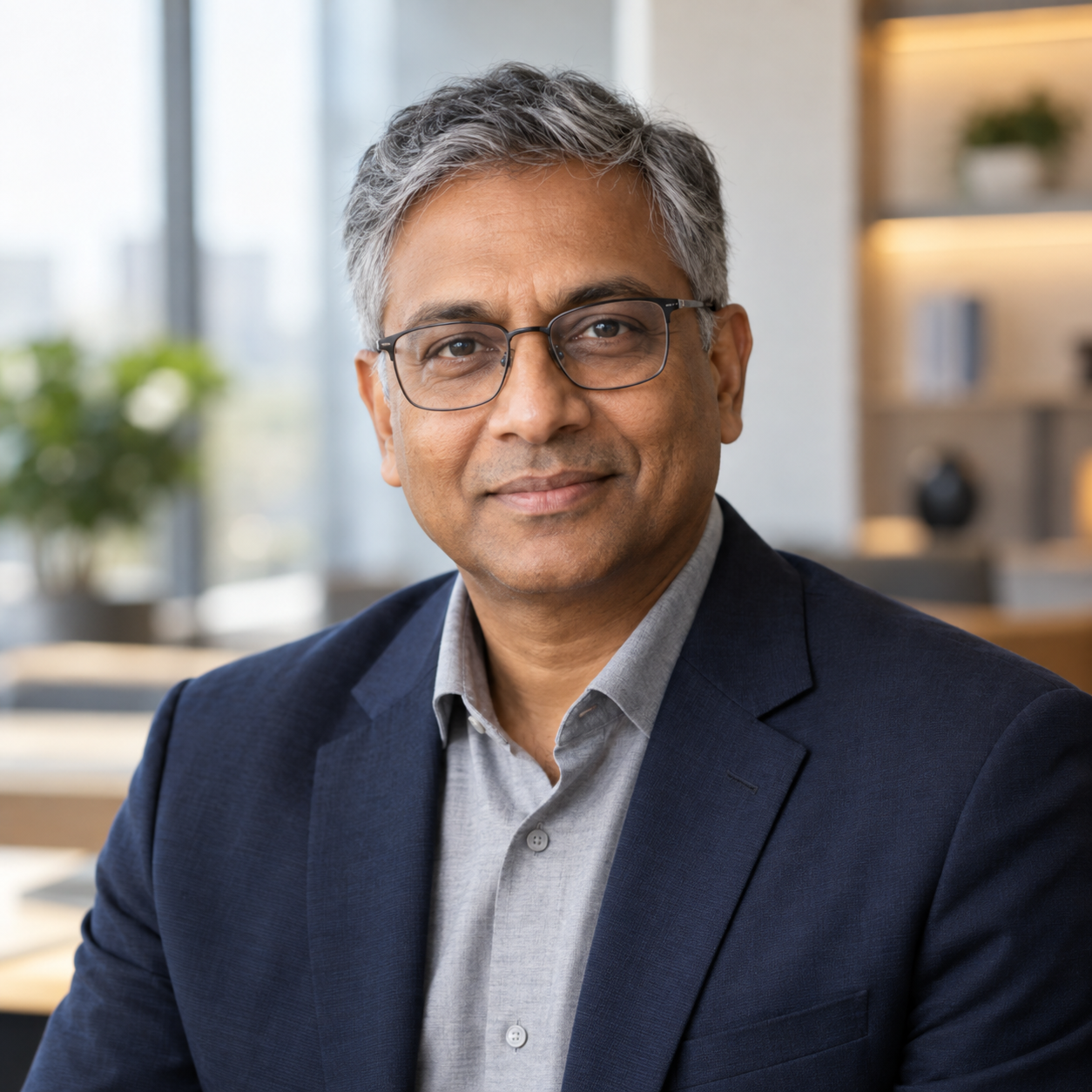 Fictional technology and community impact director portrait